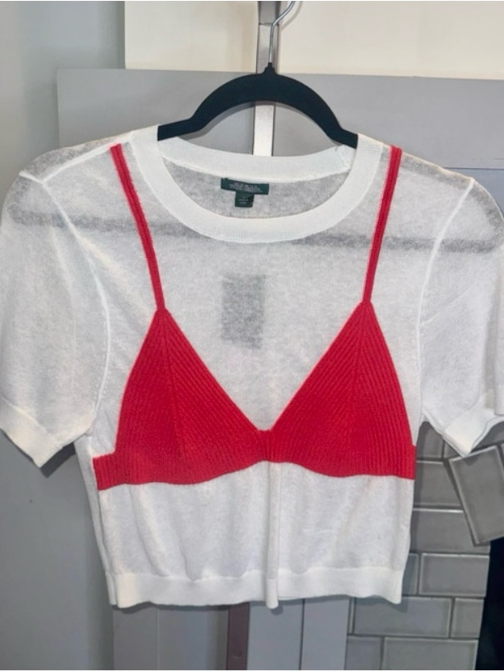 wild fable White Short-Sleeve Top with Red Bra-Style Detail